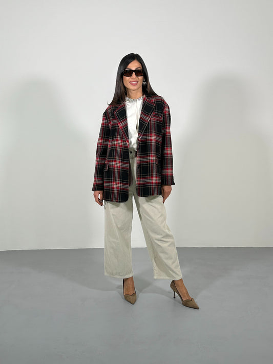 Blazer a quadri con tasche frontali e bottoni