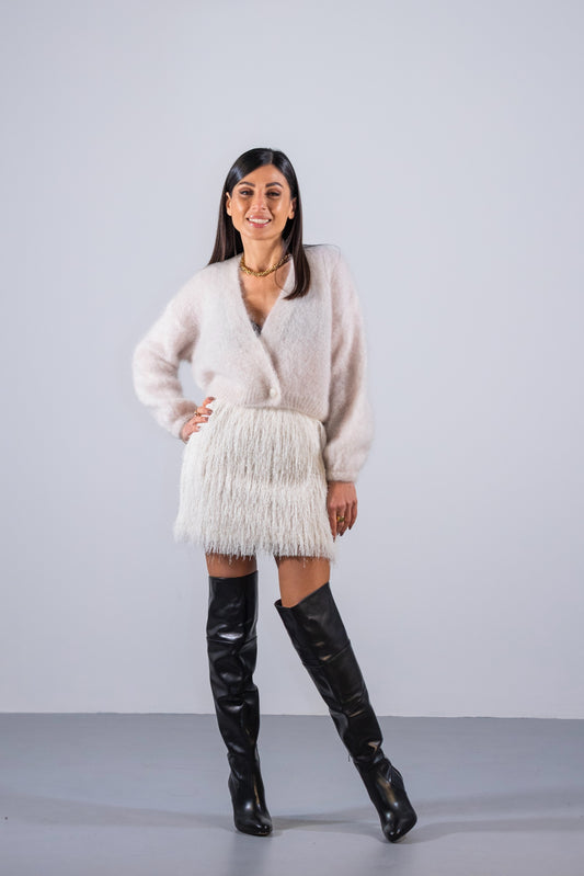 Cardigan corto a portafoglio con maniche ampie