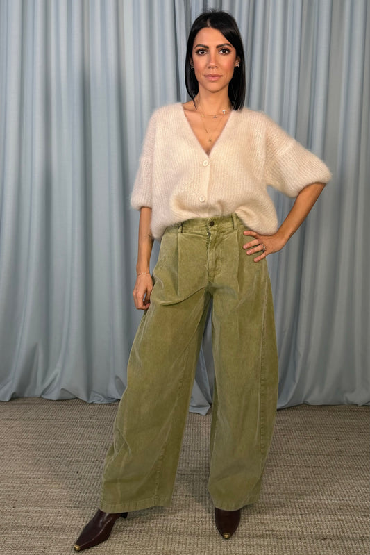 Pantaloni GUENDA velluto mille righe con pences frontali