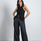 Pantaloni palazzo con cintura in vita e pince