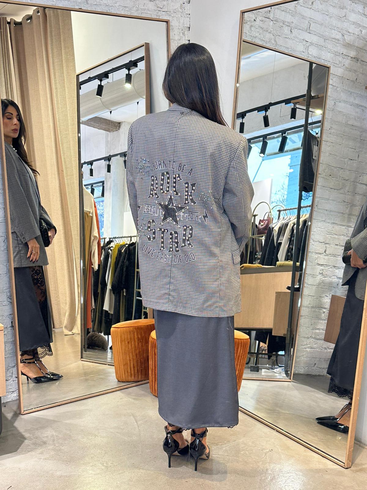 Blazer over vintage con stampa glitterata sul retro