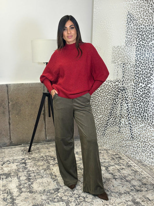 Maglia collo vulcano coste elasticizzata