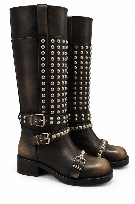 Ovye’ Stivale Biker Borchie e Fibbie